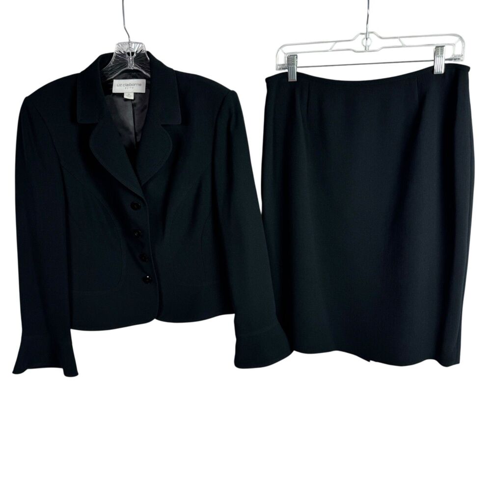 Liz Claiborne Women's 2 Piece Skirt Suit Size 10 Black Blazer/Jacket & Skirt